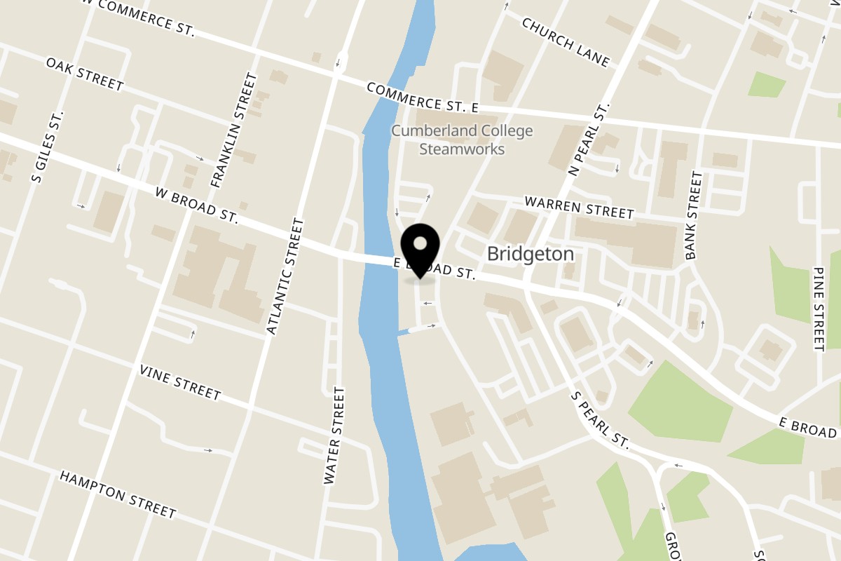 Map showing the location of Chilango Taco Loco Bridgeton on 6 E Broad St in Bridgeton